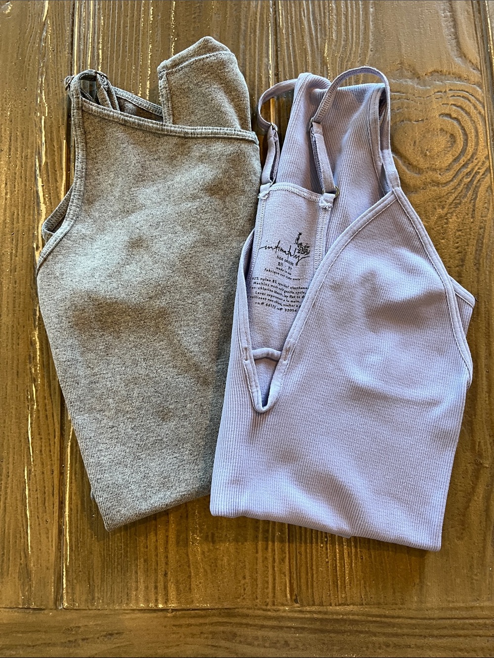Free People Lilac Ribbed V-Neck and Heather Gray Scoop Neck Bodysuits Bundle